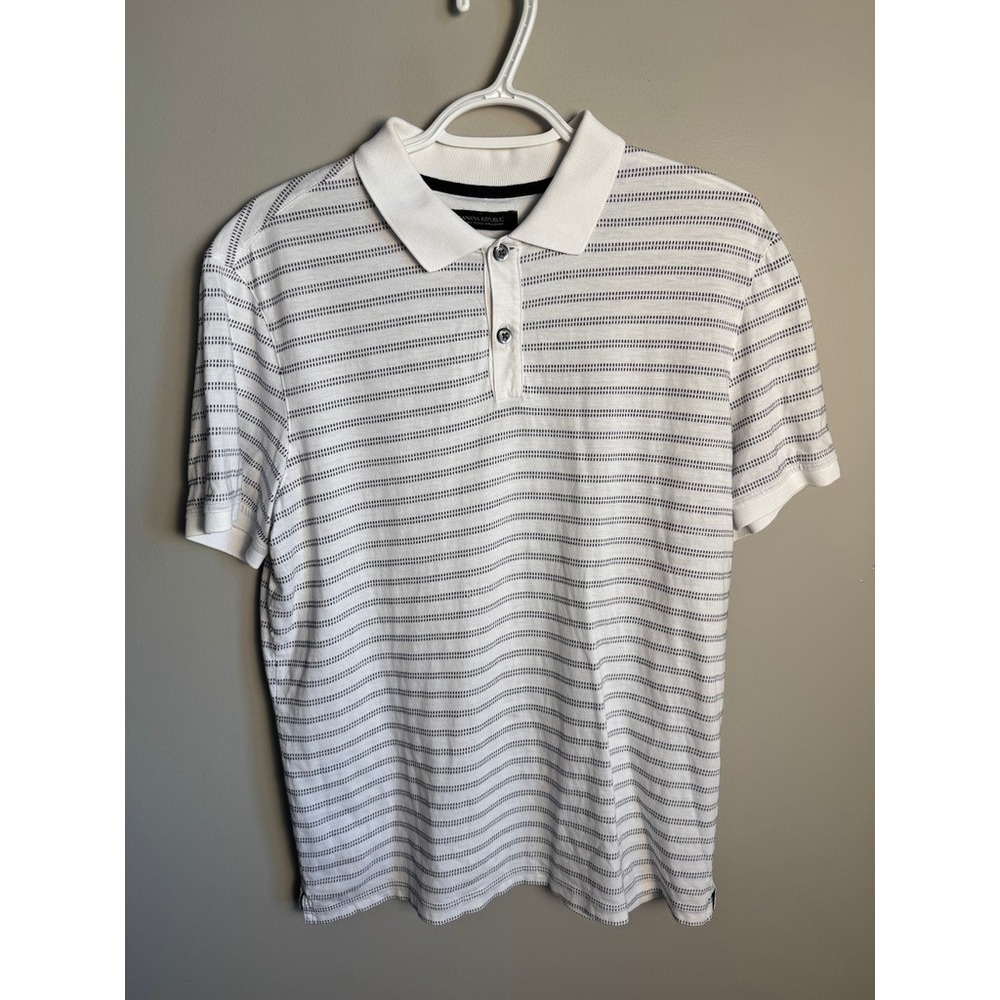 Banana Republic Mens White Striped Luxury Touch Polo M Preppy Classic Basic
